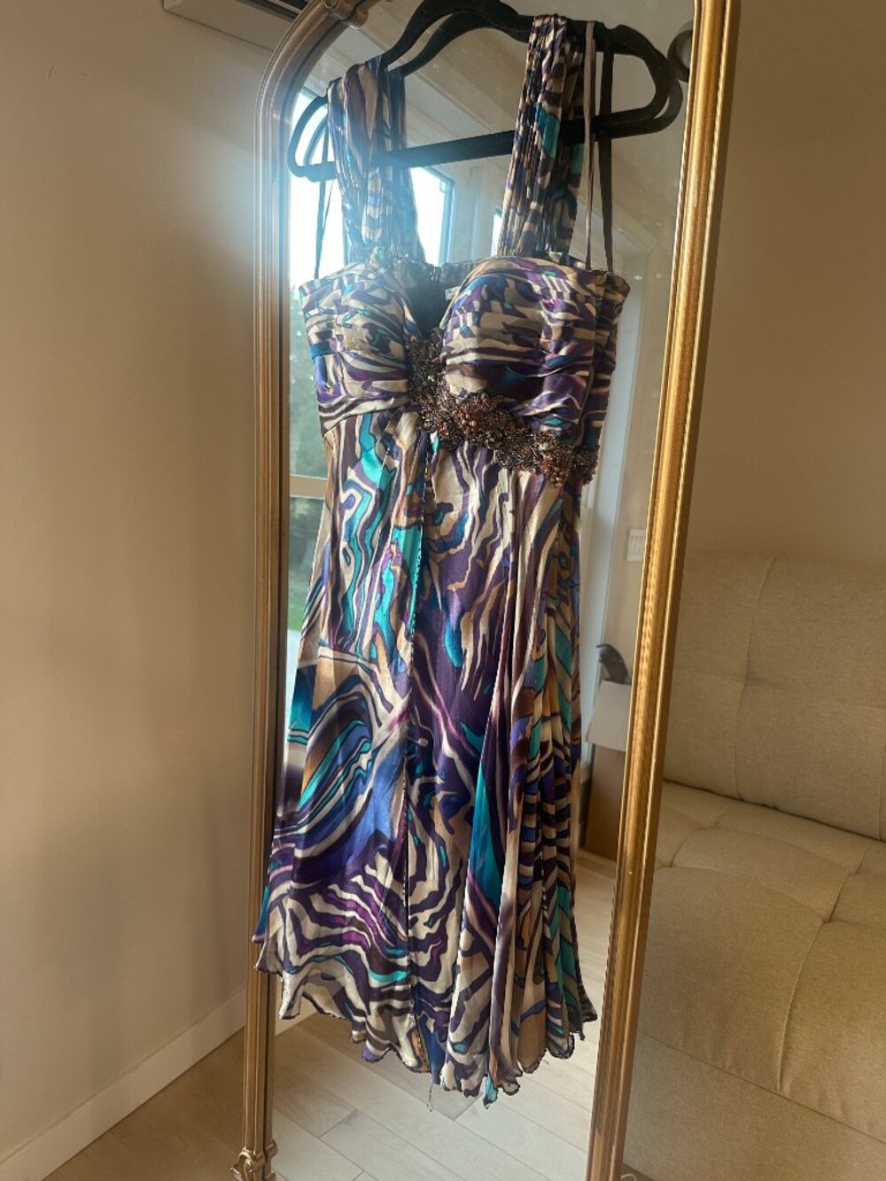Alberto Makali Vintage Y2K 100% Silk Embellished Midi Dress Size 4 Fairy